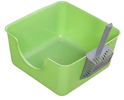 Folpus Cat Litter Box Open Top Pet Litter Tray, Durable, Easy to Clean with Scoop Kitty Litter Pan Heighten for Kitten Small Cats, Green