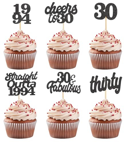 ALEGRE 30. Geburtstag Cupcake Topper Straight Outta 1994 Tortendeko 30 Geburtstag Männer Frauen,Glitzer Schwarz Cake Topper 30 Geburtstag Deko,Cheers to 30 Geburtstagsdeko