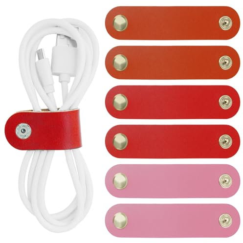 6pcs Cord Organizer,PU Leather Earphone Cord Organizer Portable Cable Straps Clips USB Cord Holder Multipurpose Winder Holder Keeper Manager Management(3 Colors)