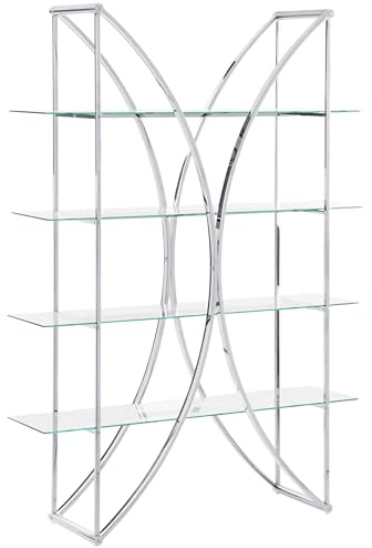 Beliani Regal Silber aus Edelstahl mit Glasböden 4 Fächer glänzend glamourös Hollow