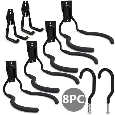3-H 8 Stück Wandhaken Garage Robuste Wandhalterung für Motorsensen Rasentrimmer mit 50kg Tragkraft Perfect Schwerlast Werkzeugorganizer mit Garagenhaken für Freischneider Elektrowerkzeuge Gartengeräte