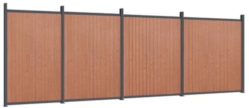 vidaXL Zaunelement, Gartenzaun mit Aluminiumpfosten Bodenplatte, Sichtschutzzaun für Garten Terrasse, Lamellenzaun Windschutzzaun, Braun WPC
