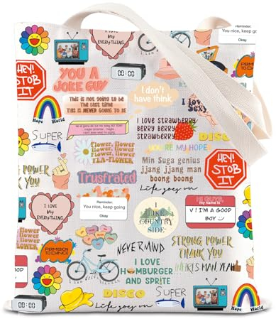 BT inspirierte Schultertasche, inspirierte Umhängetasche, K-Pop-Figuren, Tragetasche, Bangtan, Jungen, Geschenk, Finger-Herz, Tragetasche, weiß, 14.56INCHES