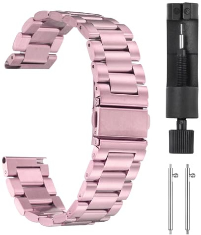 QUARKZMAN Edelstahl Ehrenarmband mm Metall Uhrenarmbänder Schmetterlingsverschluss Schnellverschluss Solide Stahlkette Ersatzarmband mit Adapter für Smartwatch Herren Damen