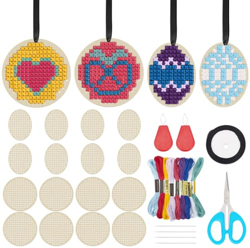 BEUNITONE Pallina di Natale in Legno, Set per Albero di Natale, Punto Croce, Kit per Bricolage, Fai da Te, Non Foldable, Adatto a Tutti