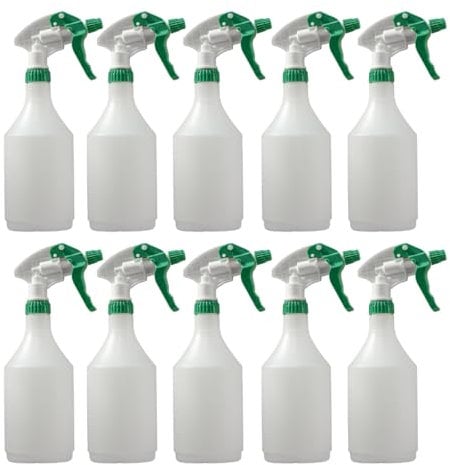 Avern Large 750ml Spray Bottles Plastic (10 Pack) Green For Cleaning Solutions Gardening & Home Use, Plant, Water, Durable Trigger Sprayer, Refillable Mist Spray Bottle Heavy Duty Large 750ML