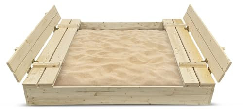 Bac à sable 120x120cm en bois avec couvercle rabattable - Couleur bois naturel - Elem Garden