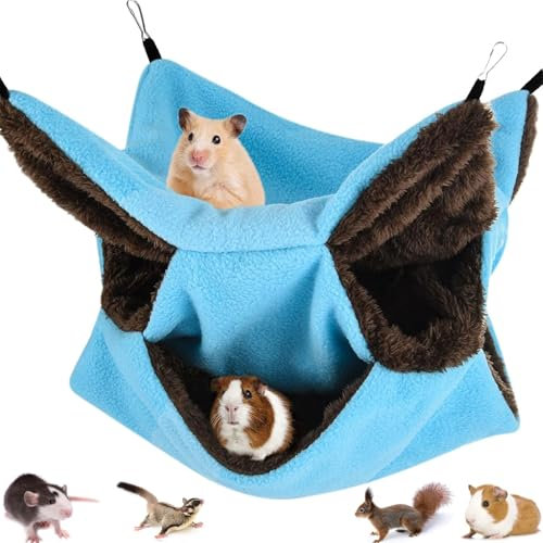 Amaca da Appendere per Piccoli Animali, Morbida e Calda Gabbia per Animali Domestici, Amache Furetti Letto Morbido, a 3 Strati, Per Criceti, Scoiattoli, Furetto, Porcellino d'India, 30 x 30 cm, Blu