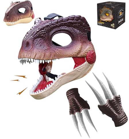 GZWY Halloween Maske, Dino Mask Moving Jaw mit Sound, Halloween Deko Einstellbare Größe Realistische Dinosaurier Kopf Maske für Halloween Kostüm, Party, Maskerade, Cosplay Geschenk Requisiten
