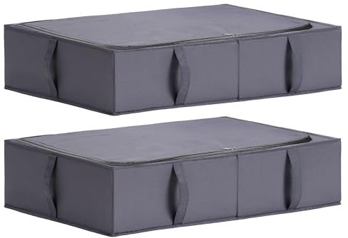 TYEERS Under Bed Storage Box with Lid, Durable Fabric, Washable, Collapsible, Under Bed Storage for Clothes, Blankets, Sheets, Shoes, 70x42x18 cm, 2-Pack, Dark Grey