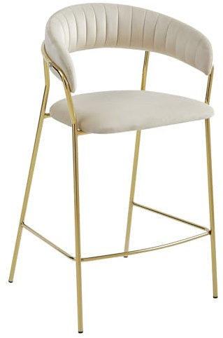 Barhocker 94cm, Beige Velvet, Ergonomisches Design, Sitz aus Samt, goldene Stahlbeine, perfekt für Küchen und Bars, komfortable Fußstütze, langlebig, einfache Selbstmontage, maximale Belastung 120 kg