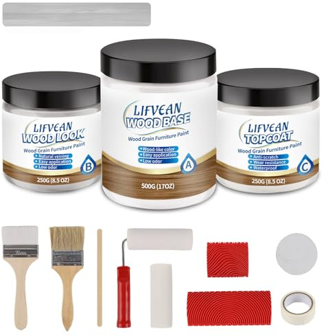 LIFVEAN Peinture aspect bois pour meubles, comptoirs, portes intérieures, housse de peinture grain de bois gris, 2,6 à 30 m²