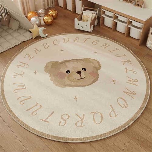 Alfombras Redonda Alfombra Habitación Lavable Antideslizante Muy Suave para Salón o Dormitorio, Esponjosa de Cama Infantil Lavable Bebe Niña Niño De Juego Motivo Animal Oso (Beige 2, 100x100cm)