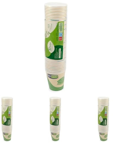 GIO'STYLE Bicchieri Acqua 200 cc | 50 Pezzi | Carta e PLA | Biodegradabili e Compostabili (Confezione da 4)