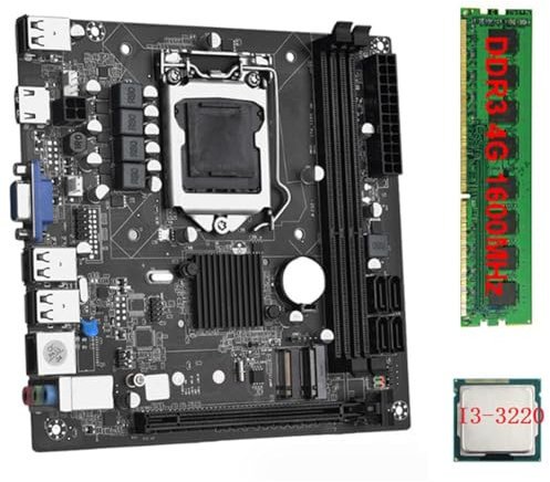 LOLPALONE ITX H61 Desktop Motherboard +I3-3220 +1X DDR3 1600MHz 4G RAM CPU LGA 1155 Support Up to 16GB RAM Slots 100M Network Card Accessories