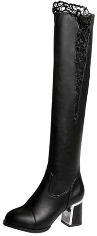 Stivali alti al ginocchio neri Stivali da equitazione larghi al polpaccio da donna con stivali bianchi in metallo Stivali da donna Stivali alti al ginocchio Stivali alti da donna Stivali alti da donna