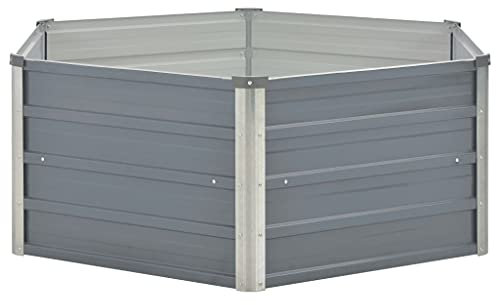 Letto di Coltura Rialzato 129x129x46 cm Acciaio Zincato Grigio Vaso Rialzato Da Interno Fioriera Con Spalliera Da Esterno Fioriere Da Esterno Grandi Aiuola Rialzata Da Esterno per Patio Giardino