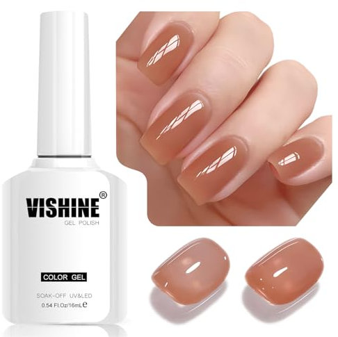 Vishine 16ml Sheer Warm Terracotta Brown Jelly Gel Polish Translucent Crystal UV Gel French Manicure DIY Nail Art Soak-Off Terracotta Brown E046