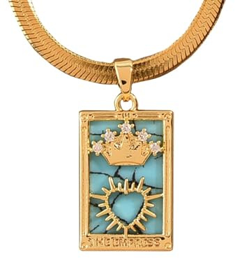 TAMHOPE Tarotkarten Kaiserin Halskette Emaille Türkis Amulett Halskette,Wundersames Medaillon Konzept Zirkonia Talisman Tarot Halskette