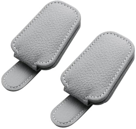 Rixotix Car Visor Sunglasses Holders, 2-Pack Magnetic Leather Sunglass Holders with Ticket/Card Clip - Grey Car Accessories