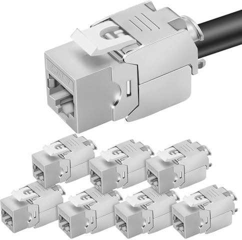 8 x Modulo CAT 7 Keystone RJ45 presa LAN 10 Gbps fino a 1000 MHz AWG 22-24 senza attrezzi LSA completamente schermato STP presa da incasso RJ45 femmina morsetto di taglio per pannello patch e presa di