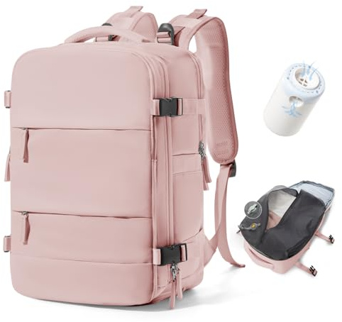 BJLFS Zaino sottovuoto da viaggio Borse da Cabina per Ryanair Bagaglio a Mano,Zaino con compressione sottovuoto,Zaini Casual con Sacchetti sottovuoto con pompa a mano Rosa