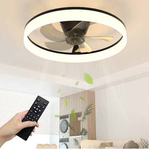NIORSUN 40cm Ceiling Fans with Lights and Remote, 6 Speeds Modern Smart LED Ceiling Fan Light, 3000K-6500K Dimmable Quiet Fan Ceiling Lights for Bedroom Living Room Dining Room (Black)