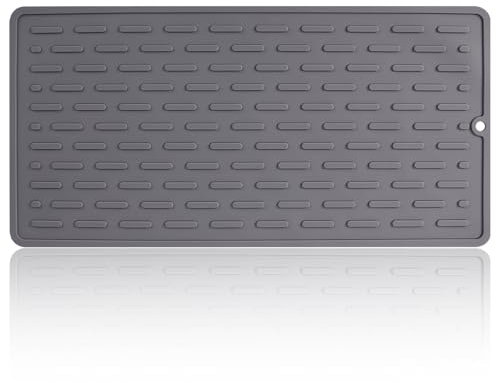 Lyreh Wasserdichte Silikonmatte, 30x15cm Silikon Rutschfeste Abtropfmatte Küchentheke Vielseitig Verwendbare Wasserdichte Küchenunterlage Praktisches Zubehör zum Töpfen Tassen Tellern (Grau)