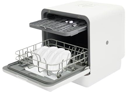 Mini lavastoviglie da 1100 W, lavastoviglie da tavolo con 6 programmi e serbatoio dell'acqua da 6 l, lavastoviglie da tavolo con finestra trasparente e indicatore LED, perfetto per piccole case