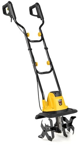 COSTWAY Motozappa Elettrica a Filo, Zappatrice da Giardino con Manico Ergonomico e Motore Forte, Motocoltivatore Pieghevole per Scavare Terreno del Prato (32,5 x 24 x 138 cm,Giallo)
