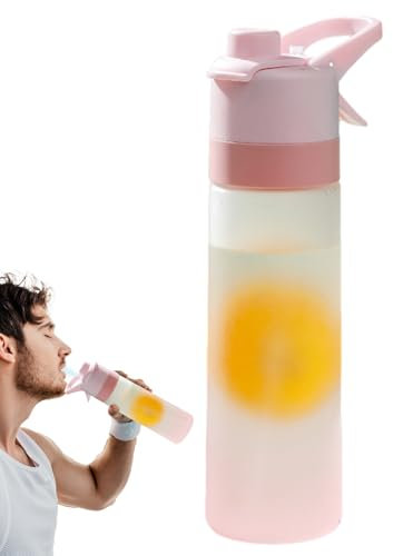 650ml Misting Water Bottles – Reusable Spray and Sip Bottle for Fitness | Leakproof Portable Sports Water Bottle for Hiking Cycling Training School Travel with Frosted Body and Straw Lid