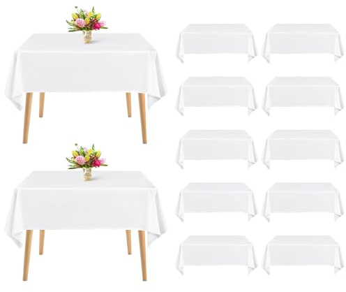 12 Stück Weiße Quadratische Tischdecken 132x132 cm, waschbarer Polyester, für Hochzeiten, Partys & Bankette (Weiß)