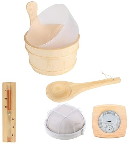 5 Piece Barrel Set, Steam Room Accessories, Wooden Barrel Set, Clock, Meter Proof Lamp Cover