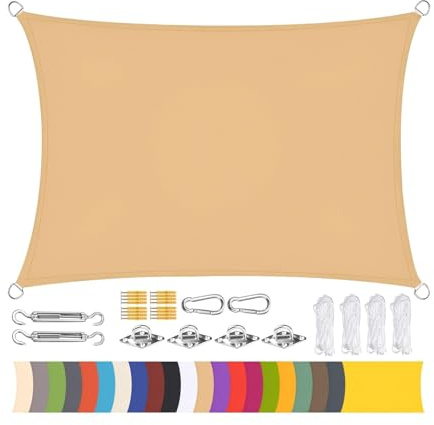 THEGA Rechteckiges Sonnensegel, Sonnenschutz-Markisendach Für Den Garten, Sonnensegel Mit Zubehör, Rechteckiges Wasserdichtes Sonnensegel Für Den Garten(Khaki,2x2m)