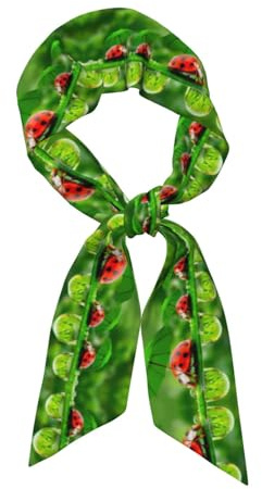 yagDAA Langer schmaler Schal mit lustigem Marienkäfer-Druck, Satin, Halstuch, Kopftuch, Geldbörse, Schal, Wraps für Damen