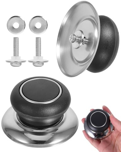 WINXMIN Pomo Tapa Olla, Manija para Tapa de Olla, Asa para Ollas, Mango de tapa de sartenes, Perilla para sartenes, Incluye Tornillo para instalación, Negro,Acero inoxidable