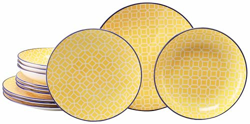 CreaTable, 24891, Serie Mediterran Curry, 12-teiliges Geschirrset für 4 Personen, Teller Set aus Steinzeug, spülmaschinen- und mikrowellengeeignet, Qualitätsproduktion