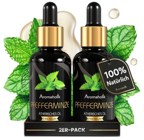 Pfefferminzöl BIO 60ml (2x30) Ätherisches Öl 100% natürlich – für Diffuser & Vernebler – Peppermint Essential Oils aus Indien für Sauna & Dampfbad – Aromaholik