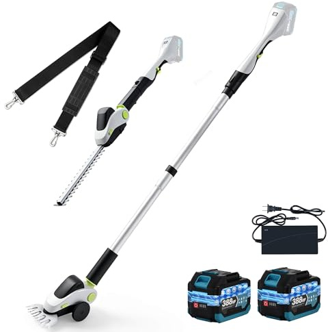 Akku Grasschere und Strauchschere für Makita 18V Teleskop Stiel | 13cm Grasscherenmesser, 30cm Strauchscherenmesser, Abnehmbarem 110° verstellbarem Winkel