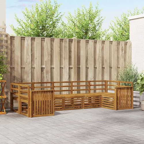 YunCangg Ecksofa Set 7-teilig Natur aus Akazienholz mit modularer Sitzgruppe, platzsparend und flexibel für Garten, Terrasse, Balkon, Büro und Wohnzimmer, komfortabel zum Entspannen und Sitzen