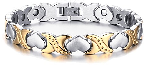 JewelryWe Schmuck Magnet Therapie Kugel Perle Perlen Edelstahl Armband Link Handgelenk Kette Silber Damen (Herz)