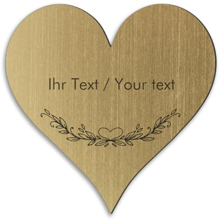 Personalisiertes Türschild in Herz-Form in Messing-Optik mit Gravur - 10 x 10 cm, gold-metallic/schwarze - Namensschild