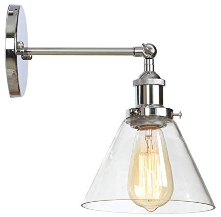 HJXDtech Industrial Vintage Wandleuchte Moderne Beschichtung Chrom Halterung Lampe Klarglas Lampenschirm E27 Fassung Wandlampe für Badezimmer Flur Schlafzimmer Korridor (Dreieck)