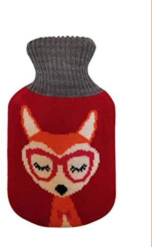 Premium Classic Gummi-Wärmflasche mit Cartoon-Bezug (grauer Fuchs, 2 l)