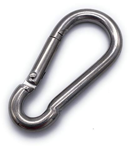 5 Stk. Feuerwehr Karabinerhaken Edelstahl V4A Ø 5 x 50 mm| Hochglanz poliert | EINGEPRÄGTE Tragfähigkeit (WLL): 120kg | DIN 5299 Form: C | (5x50, V4A)