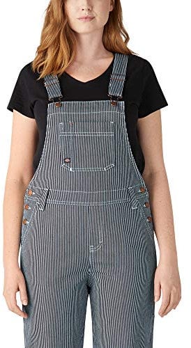 Dickies Women's Hickory Stripe Boyfriend Bib Overall, Stonewashed HIC, S