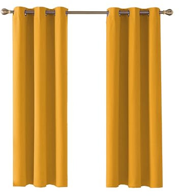 Home In Style 4U Thermal Insulated Blackout Curtains for Bedroom Windows Ochre Curtains 66 width x 90 drop 2 Panels, Ring Top Eyelet Super Soft Blackout Eyelet Curtains for Living Room