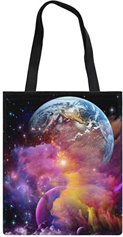 Renewold Tela Tote Bag Donna Casual Borsa Shopping Mano Tote Grocery Borsa Portatile Spalla Satchel Eco-friendly Hobo Bag, Galaxy Space Rosa, L