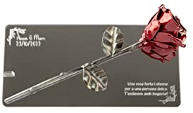 Forging Art Bcn® Rose aus Schmiedeeisen auf Methacrylat-Spiegel mit personalisierter Gravur - Geschenk zum Muttertag, Valentinstag, Hochzeitstag, Eiserne Hochzeit (Acrylspiegel)