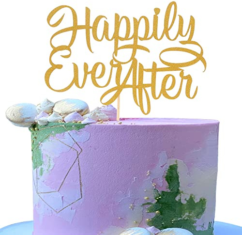 Tortenaufsatz Happy Ever After, goldfarbener Glitzer, für Hochzeit/Verlobung/Brautparty/Gelübde Renewal/Jubiläumsfeier, Ruhestand, Party-Dekoration, Geburtstagstortenaufsatz